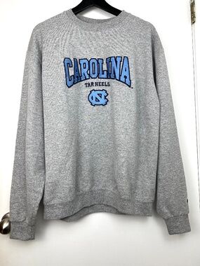 Champion Carolina Tar Heels Cotton Blend Crew Neck L Gray/Blue Collegiate Retro